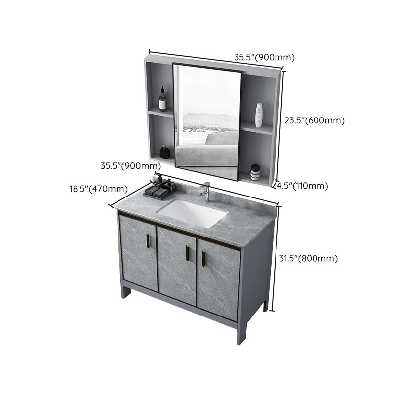 Grey Bathroom Vanity Metal Frame Freestanding Single Sink Rectangular Vanity with Doors Clearhalo 'Bathroom Remodel & Bathroom Fixtures' 'Bathroom Vanities' 'bathroom_vanities' 'Home Improvement' 'home_improvement' 'home_improvement_bathroom_vanities' 1200x1200_c6d08a89-7127-4824-ba12-38104e491849