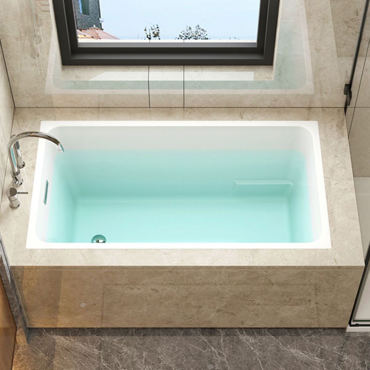 Rectangular Drop-in Acrylic Bathtub White Modern Back to Wall Bathtub (Board not Included) Clearhalo 'Bathroom Remodel & Bathroom Fixtures' 'Bathtubs' 'Home Improvement' 'home_improvement' 'home_improvement_bathtubs' 'Showers & Bathtubs' 1200x1200_c710c91c-2f47-4188-946a-26a6bf54cd8c