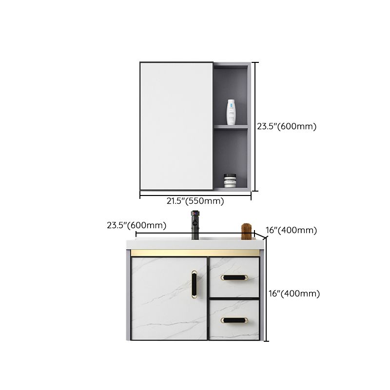 White Bath Vanity Single Sink Wall Mounted Faucet Drawers Metal Frame Vanity with Mirror Clearhalo 'Bathroom Remodel & Bathroom Fixtures' 'Bathroom Vanities' 'bathroom_vanities' 'Home Improvement' 'home_improvement' 'home_improvement_bathroom_vanities' 1200x1200_c793639b-edb1-441b-83c5-c4a2d9045388