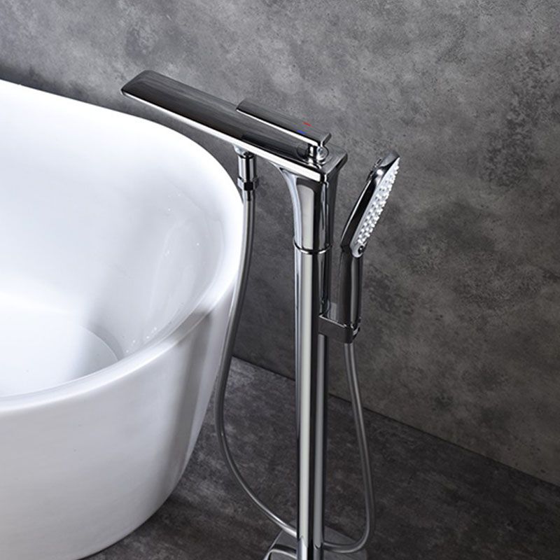 Modern Freestanding Tub Filler with Hand Shower Floor Mounted Bathroom Faucet Clearhalo 'Bathroom Remodel & Bathroom Fixtures' 'Bathtub Faucets' 'bathtub_faucets' 'Home Improvement' 'home_improvement' 'home_improvement_bathtub_faucets' 1200x1200_c7d5b981-ebec-4cdc-b88d-e78d6019a001