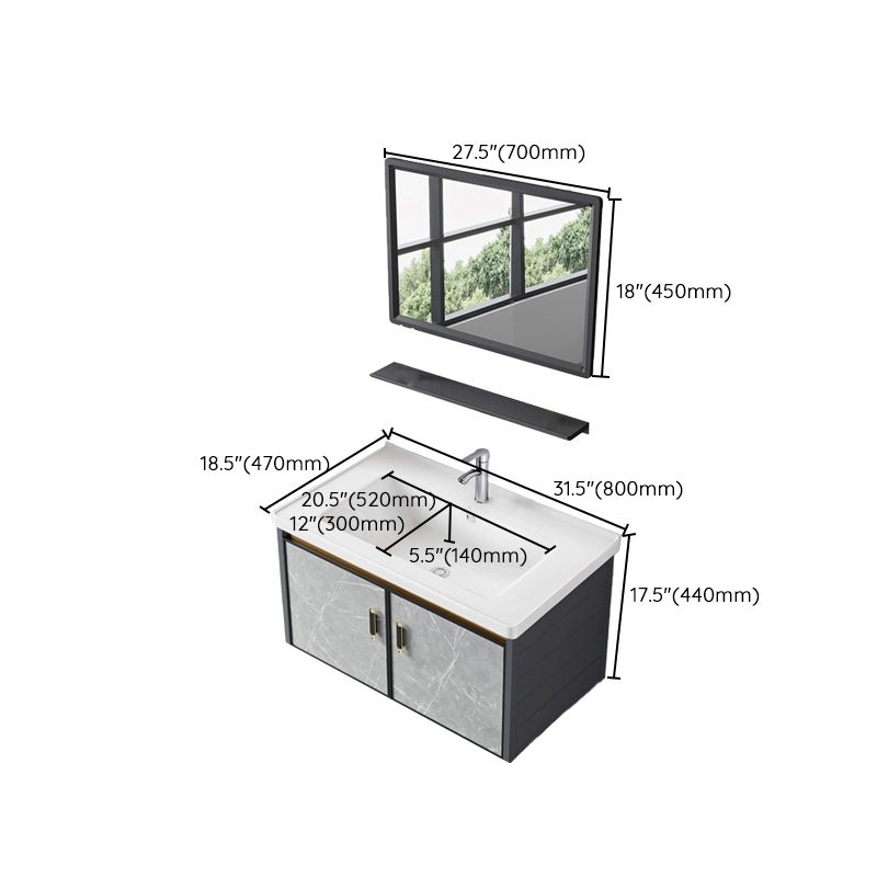 Wall Mounted Vanity Set Drawers Ceramic Sink Faucet Vanity Set with Mirror Clearhalo 'Bathroom Remodel & Bathroom Fixtures' 'Bathroom Vanities' 'bathroom_vanities' 'Home Improvement' 'home_improvement' 'home_improvement_bathroom_vanities' 1200x1200_c8435204-3451-43bd-9c48-f235664da565