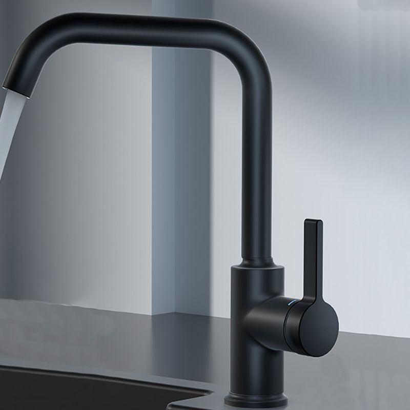 Modern Style Bar Faucet Copper Lever Handle Gooseneck Bar Faucet in Black Clearhalo 'Home Improvement' 'home_improvement' 'home_improvement_kitchen_faucets' 'Kitchen Faucets' 'Kitchen Remodel & Kitchen Fixtures' 'Kitchen Sinks & Faucet Components' 'kitchen_faucets' 1200x1200_c86960d3-c8b3-42c8-8dd6-95d09629975d