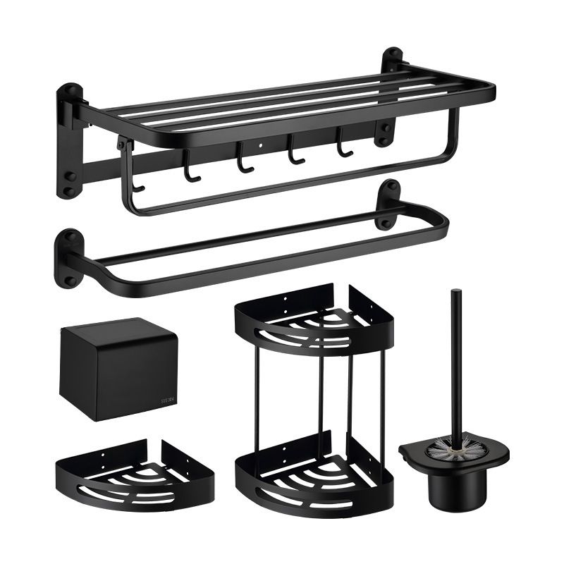 Modern Bathroom Accessory Set Bath Shelf Towel Bar Matte Black Bath Hardware Set Clearhalo 'Bathroom Hardware Sets' 'Bathroom Hardware' 'Bathroom Remodel & Bathroom Fixtures' 'bathroom_hardware_sets' 'Home Improvement' 'home_improvement' 'home_improvement_bathroom_hardware_sets' 1200x1200_c8b0e99e-5caf-4afb-845d-16ec22efc972