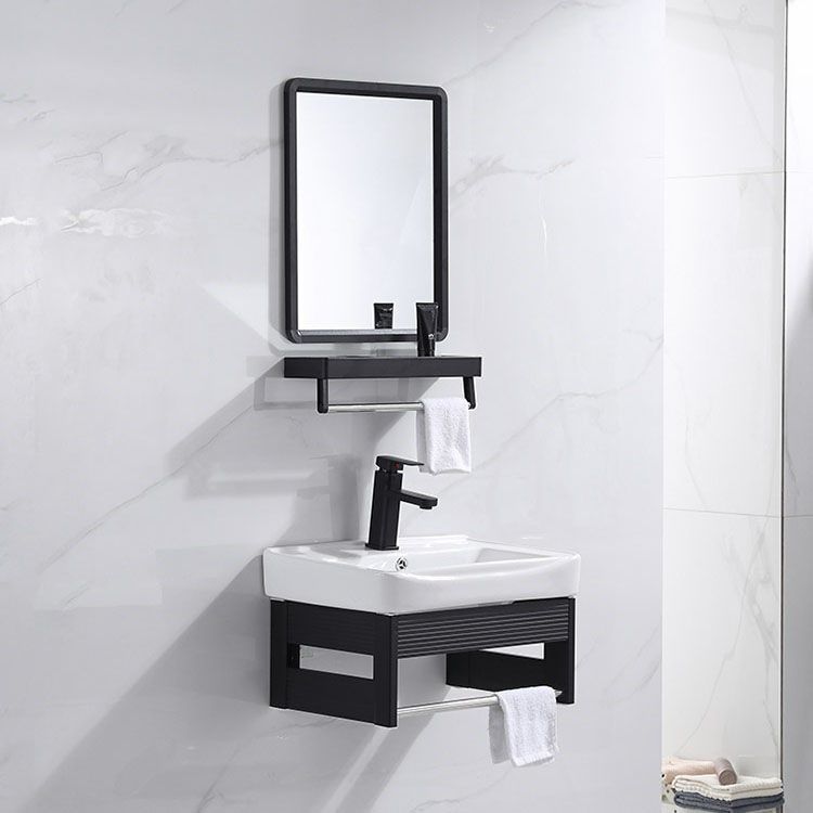 Wall Mount Metal Modern Sink Vanity with Sink for Bathroom in Black Clearhalo 'Bathroom Remodel & Bathroom Fixtures' 'Bathroom Vanities' 'bathroom_vanities' 'Home Improvement' 'home_improvement' 'home_improvement_bathroom_vanities' 1200x1200_c8b50d03-d95c-42a1-98f1-7de4f6ec20c4