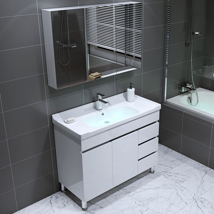 Modern Freestanding White Bathroom Sink Vanity with Faucet Sink Mirror Clearhalo 'Bathroom Remodel & Bathroom Fixtures' 'Bathroom Vanities' 'bathroom_vanities' 'Home Improvement' 'home_improvement' 'home_improvement_bathroom_vanities' 1200x1200_c8cd65af-8a13-4096-9697-1ec4435e5dbe