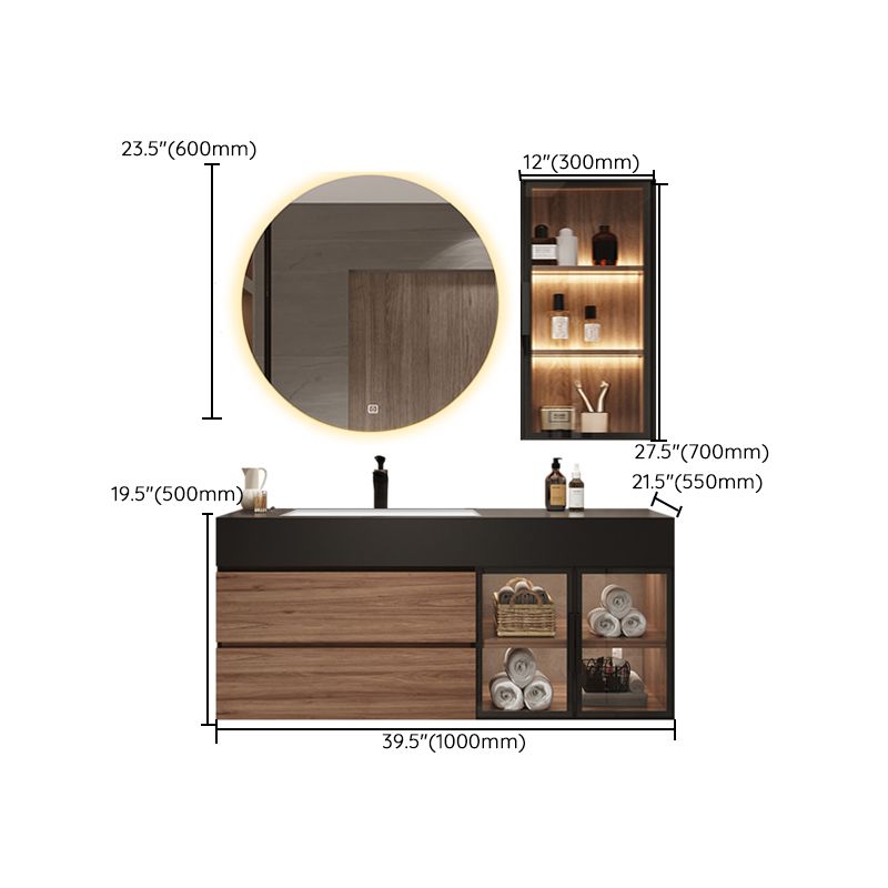 Waterproof Vanity Single Sink Drawers Wood Frame Wall-Mounted Vanity with Mirror Clearhalo 'Bathroom Remodel & Bathroom Fixtures' 'Bathroom Vanities' 'bathroom_vanities' 'Home Improvement' 'home_improvement' 'home_improvement_bathroom_vanities' 1200x1200_c8e587e8-4171-44dc-90e7-1c89b3a3b45d