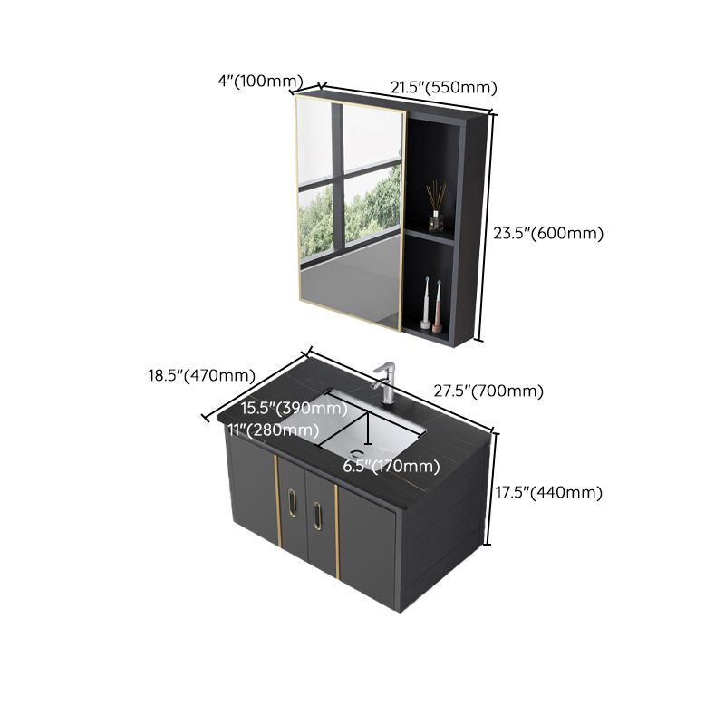 Glam Vanity Wall Mount Single Sink Metal Frame Rectangular Mirror Vanity with 2 Doors Clearhalo 'Bathroom Remodel & Bathroom Fixtures' 'Bathroom Vanities' 'bathroom_vanities' 'Home Improvement' 'home_improvement' 'home_improvement_bathroom_vanities' 1200x1200_c8fc8902-727a-4b12-ac2f-4a8df79b42a1