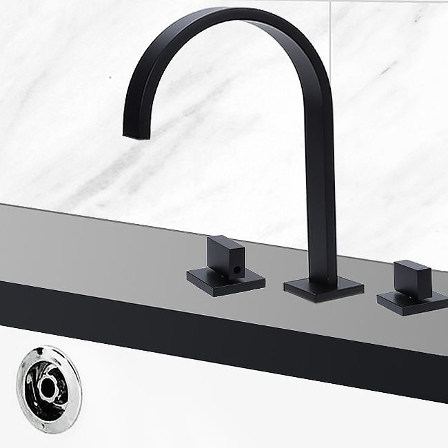 Modern 3 Holes Faucet Solid Color Knob Handle Gooseneck Widespread Faucets for Bathroom Clearhalo 'Bathroom Remodel & Bathroom Fixtures' 'Bathroom Sink Faucets' 'Bathroom Sinks & Faucet Components' 'bathroom_sink_faucets' 'Home Improvement' 'home_improvement' 'home_improvement_bathroom_sink_faucets' 1200x1200_c90cb0c7-a02c-4883-bb08-2873addbc24f