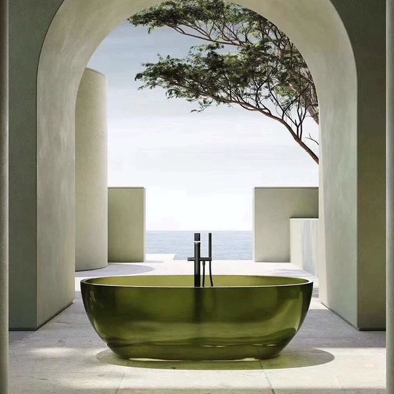 Modern Ellipse Bathtub Acrylic Freestand Soaking Bathtub with Drain Bath Tub Clearhalo 'Bathroom Remodel & Bathroom Fixtures' 'Bathtubs' 'Home Improvement' 'home_improvement' 'home_improvement_bathtubs' 'Showers & Bathtubs' 1200x1200_ca45732b-ffa9-4c1e-86b0-01995665446b