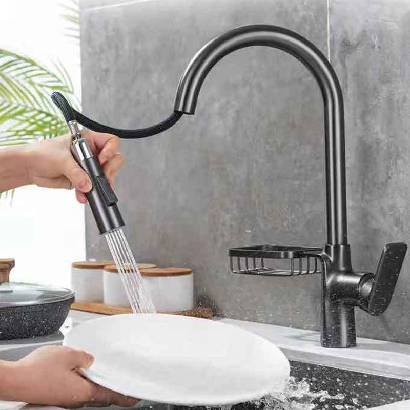 Contemporary Faucet Stainless Steel Single Handle High Arc Retractable Faucet for Kitchen Clearhalo 'Home Improvement' 'home_improvement' 'home_improvement_kitchen_faucets' 'Kitchen Faucets' 'Kitchen Remodel & Kitchen Fixtures' 'Kitchen Sinks & Faucet Components' 'kitchen_faucets' 1200x1200_ca5cb598-63f2-4178-b405-52468d7210f1