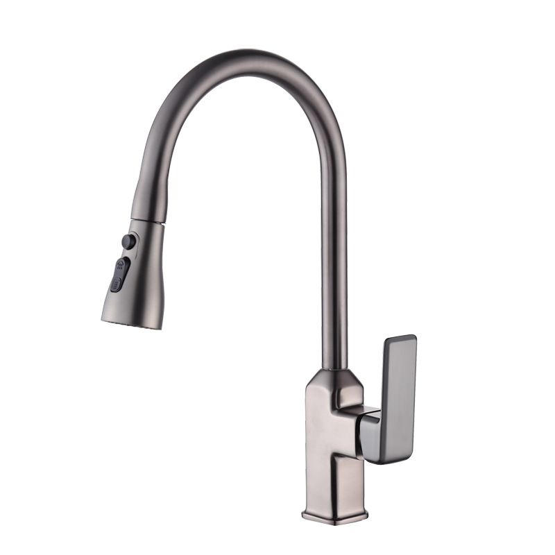 Contemporary Retractable Kitchen Faucet Copper 1-Handle High Arc Kitchen Faucet Clearhalo 'Home Improvement' 'home_improvement' 'home_improvement_kitchen_faucets' 'Kitchen Faucets' 'Kitchen Remodel & Kitchen Fixtures' 'Kitchen Sinks & Faucet Components' 'kitchen_faucets' 1200x1200_ca6cd78d-b782-451e-a531-6a42d361f03d