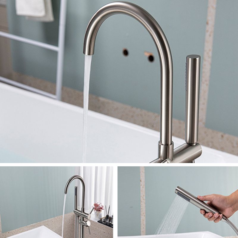 Modern Floor Mounted Metal Freestanding Tub Filler Freestanding High Arc Tub Filler Trim Clearhalo 'Bathroom Remodel & Bathroom Fixtures' 'Bathtub Faucets' 'bathtub_faucets' 'Home Improvement' 'home_improvement' 'home_improvement_bathtub_faucets' 1200x1200_caa78df0-ba1c-4870-ae27-8e93b92f6a77