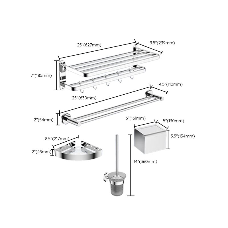 Modern Bathroom Accessory Kit Bath Shelf Stainless Towel Bar Steel Bathroom Set Clearhalo 'Bathroom Hardware Sets' 'Bathroom Hardware' 'Bathroom Remodel & Bathroom Fixtures' 'bathroom_hardware_sets' 'Home Improvement' 'home_improvement' 'home_improvement_bathroom_hardware_sets' 1200x1200_caaa86fe-2215-4246-be80-c96e16c48068