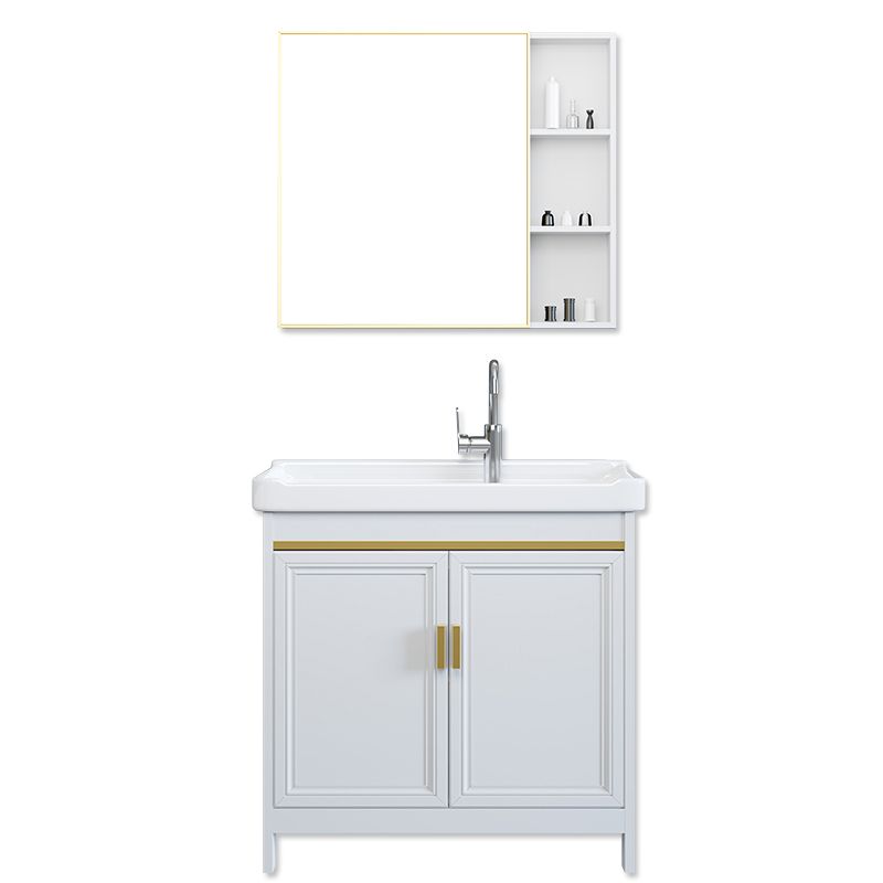 White Bathroom Vanity Metal Frame Single Sink Rectangular Freestanding Vanity with Mirror Clearhalo 'Bathroom Remodel & Bathroom Fixtures' 'Bathroom Vanities' 'bathroom_vanities' 'Home Improvement' 'home_improvement' 'home_improvement_bathroom_vanities' 1200x1200_cabe2099-8344-4d45-9b1d-1ce848851fe1