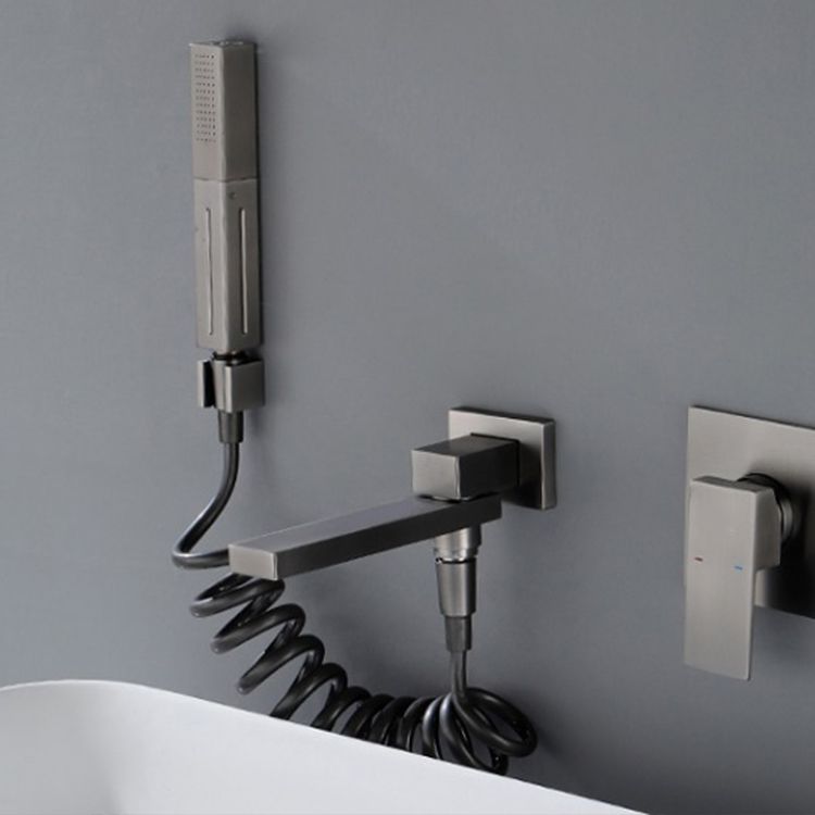 Wall Mounted Bathtub Faucet Handheld Shower Head Rod Handle Faucet Clearhalo 'Bathroom Remodel & Bathroom Fixtures' 'Bathtub Faucets' 'bathtub_faucets' 'Home Improvement' 'home_improvement' 'home_improvement_bathtub_faucets' 1200x1200_cb0755c5-73f0-4a07-a6ce-91e5ecc3a990