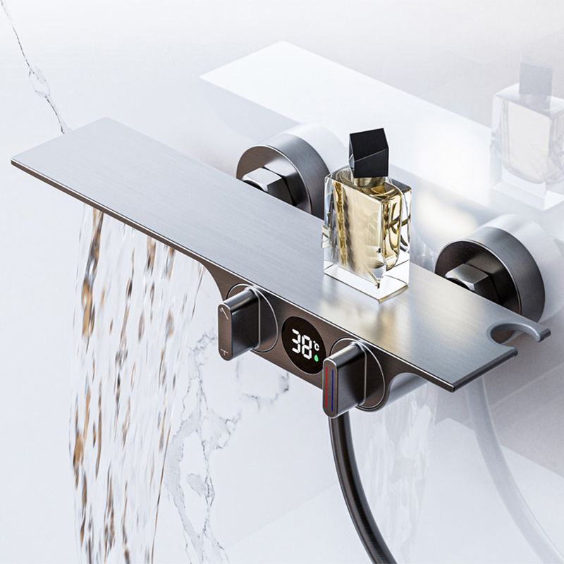 Wall Mounted Metal Bathroom Faucet Low Arc Waterfall Tub Filler Clearhalo 'Bathroom Remodel & Bathroom Fixtures' 'Bathtub Faucets' 'bathtub_faucets' 'Home Improvement' 'home_improvement' 'home_improvement_bathtub_faucets' 1200x1200_cb71bba7-a3e5-4afb-99db-9ff96f89588a