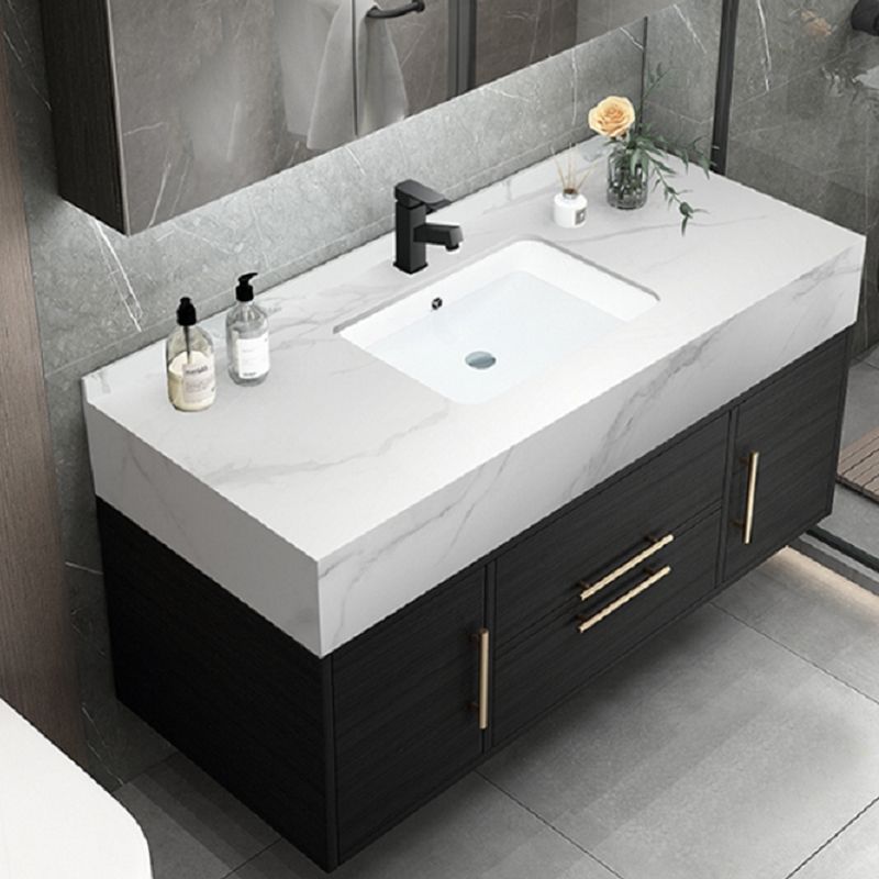 Glam Wall Mount Bathroom Vanity Black Ceramic Single-Sink Rectangular Vanity Set Clearhalo 'Bathroom Remodel & Bathroom Fixtures' 'Bathroom Vanities' 'bathroom_vanities' 'Home Improvement' 'home_improvement' 'home_improvement_bathroom_vanities' 1200x1200_cbb75d57-58de-4b68-8dda-f907c1df753a