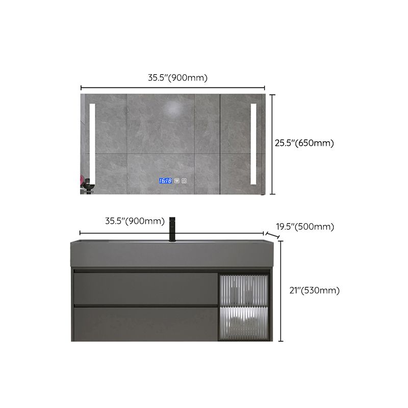 Wood Frame Bathroom Vanity Grey 2 Drawers Single Sink Mirror Wall Mount Rectangular Vanity Clearhalo 'Bathroom Remodel & Bathroom Fixtures' 'Bathroom Vanities' 'bathroom_vanities' 'Home Improvement' 'home_improvement' 'home_improvement_bathroom_vanities' 1200x1200_cc3b0e1e-a589-42ee-8d31-728cfb42c9f8