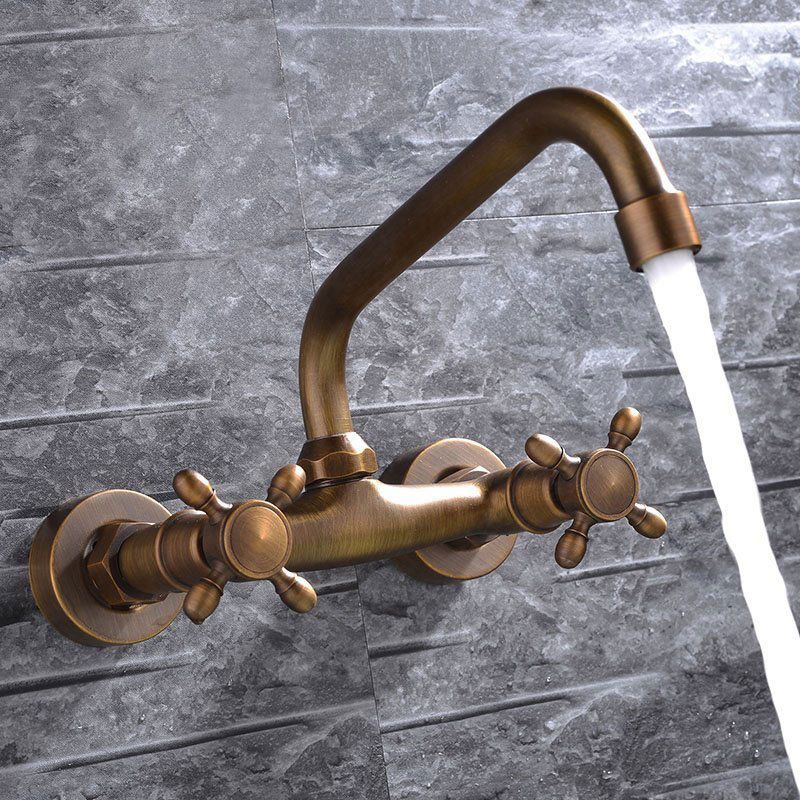 Industrial Tub Spout Trim Wall Mounted Full Copper Dual Cross Handle Low Arc Tub Faucet Clearhalo 'Bathroom Remodel & Bathroom Fixtures' 'Bathtub Faucets' 'bathtub_faucets' 'Home Improvement' 'home_improvement' 'home_improvement_bathtub_faucets' 1200x1200_cc4f58dd-3fd5-4b1c-a126-04dea193c220