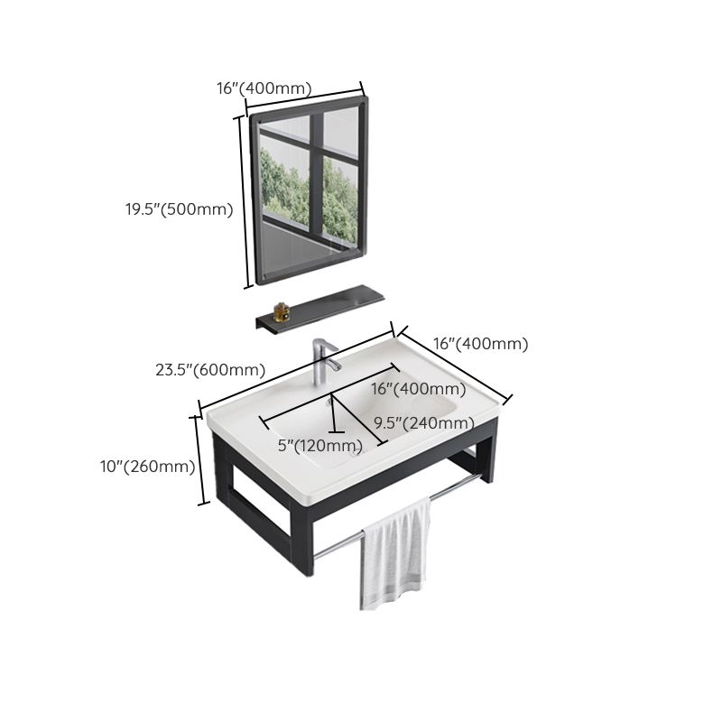 Bathroom Vanity Set Wall Mounted Storage Shelf Ceramic Sink Mirror Vanity Sink with Faucet Clearhalo 'Bathroom Remodel & Bathroom Fixtures' 'Bathroom Vanities' 'bathroom_vanities' 'Home Improvement' 'home_improvement' 'home_improvement_bathroom_vanities' 1200x1200_cc933bcd-4377-46eb-95f7-f1391dc2dc28