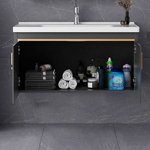 Glam Single-Sink Bathroom Vanity Dark Black Ceramic Rectangular Vanity Set Clearhalo 'Bathroom Remodel & Bathroom Fixtures' 'Bathroom Vanities' 'bathroom_vanities' 'Home Improvement' 'home_improvement' 'home_improvement_bathroom_vanities' 1200x1200_cce469f4-c40c-44be-80fc-add1877b722d