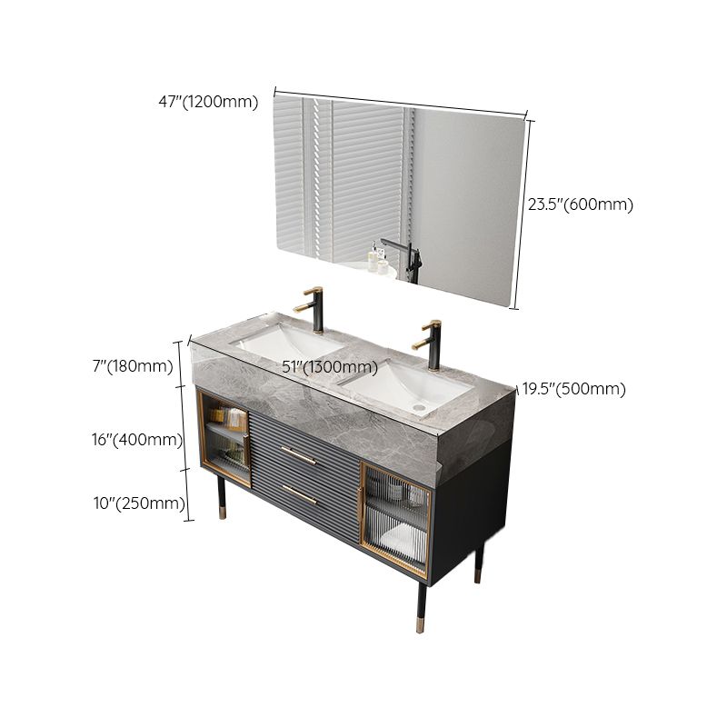 Single Sink Vanity Set Stone Top Mirror Freestanding Drawers Grey Bathroom Vanity Clearhalo 'Bathroom Remodel & Bathroom Fixtures' 'Bathroom Vanities' 'bathroom_vanities' 'Home Improvement' 'home_improvement' 'home_improvement_bathroom_vanities' 1200x1200_ccf3649e-fd95-406d-aae5-fe3668ed35ea