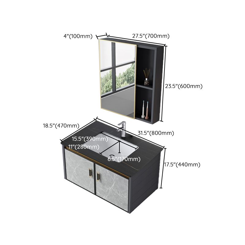 Single Sink Vanity Rectangular Modern Wall Mount Mirror Bathroom Vanity with 2 Doors Clearhalo 'Bathroom Remodel & Bathroom Fixtures' 'Bathroom Vanities' 'bathroom_vanities' 'Home Improvement' 'home_improvement' 'home_improvement_bathroom_vanities' 1200x1200_cd521f34-7c49-4e8a-aae1-30dc3dc04b20