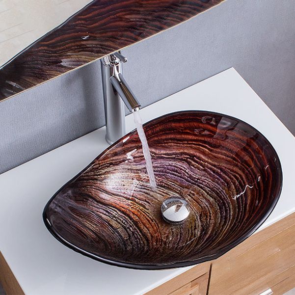 Creative Glass Vessel Sink Specialty Vessel Bathroom Sink with Pop-Up Drain Clearhalo 'Bathroom Remodel & Bathroom Fixtures' 'Bathroom Sinks & Faucet Components' 'Bathroom Sinks' 'bathroom_sink' 'Home Improvement' 'home_improvement' 'home_improvement_bathroom_sink' 1200x1200_cdabce1b-4343-4ce5-aa33-da111ab0f34a