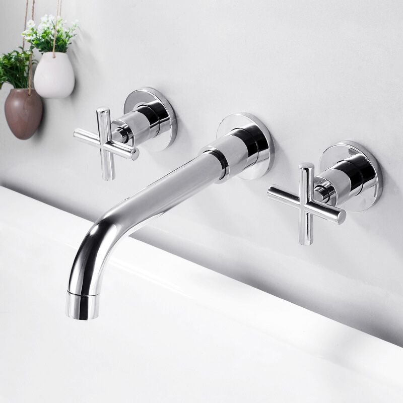 3 Holes Faucet 2 Cross Handles Wall Mounted Faucet for Bathroom Clearhalo 'Bathroom Remodel & Bathroom Fixtures' 'Bathroom Sink Faucets' 'Bathroom Sinks & Faucet Components' 'bathroom_sink_faucets' 'Home Improvement' 'home_improvement' 'home_improvement_bathroom_sink_faucets' 1200x1200_cdc6ca0a-b994-40b9-999e-6e1ee6dc1679