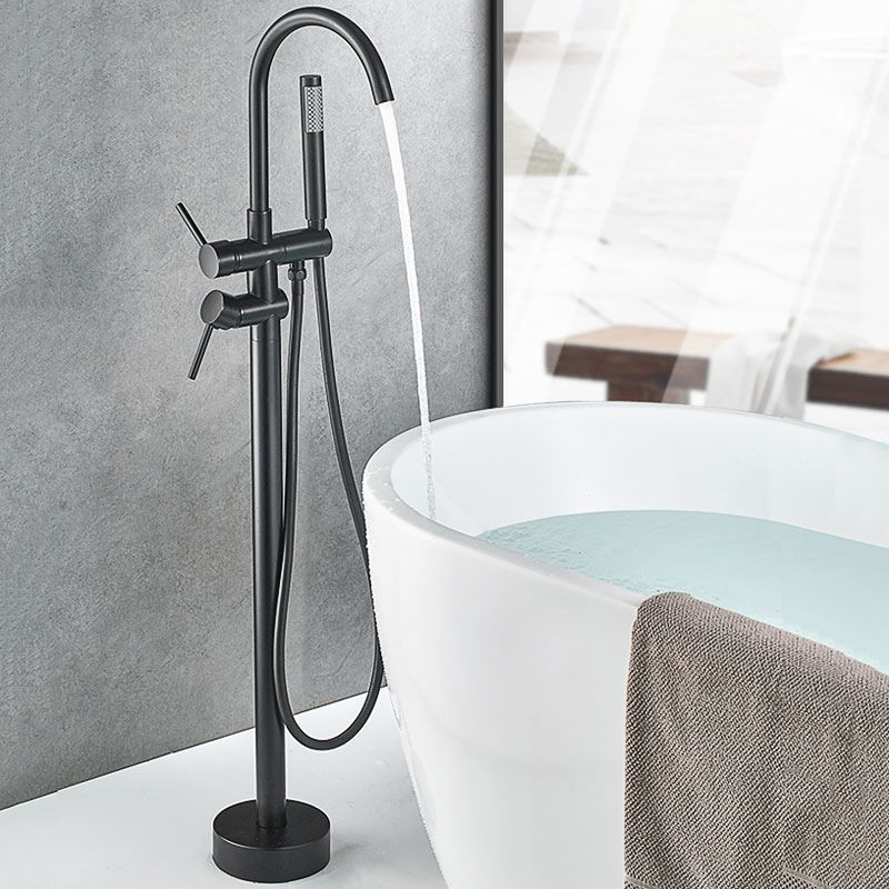 Floor Mounted Metal Freestanding Tub Filler Double Handles Freestanding Bathtub Faucet Clearhalo 'Bathroom Remodel & Bathroom Fixtures' 'Bathtub Faucets' 'bathtub_faucets' 'Home Improvement' 'home_improvement' 'home_improvement_bathtub_faucets' 1200x1200_ce0f722b-5502-458e-85e0-da79b14436a1