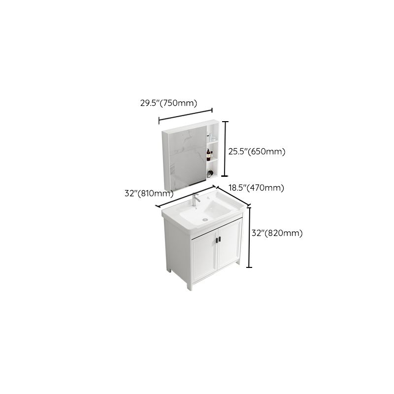 Modern Rectangular Bath Vanity White Ceramic Single Freestanding Sink Vanity Clearhalo 'Bathroom Remodel & Bathroom Fixtures' 'Bathroom Vanities' 'bathroom_vanities' 'Home Improvement' 'home_improvement' 'home_improvement_bathroom_vanities' 1200x1200_ce6af1f6-7b43-4801-b122-2c0614be0062