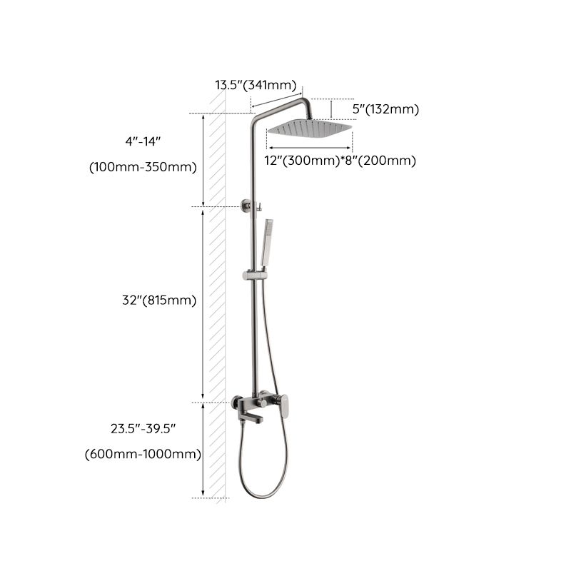 Square Shower System Wall Mount Shower Arm Grey Shower System with Shower Hose Clearhalo 'Bathroom Remodel & Bathroom Fixtures' 'Home Improvement' 'home_improvement' 'home_improvement_shower_faucets' 'Shower Faucets & Systems' 'shower_faucets' 'Showers & Bathtubs Plumbing' 'Showers & Bathtubs' 1200x1200_ce848b32-04a4-461b-8d23-c617ccdb4774