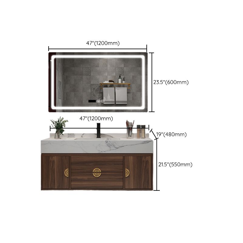 Wood Frame Vanity 2 Drawers Wall Mount Single Sink Rectangle Bathroom Vanity with Mirror Clearhalo 'Bathroom Remodel & Bathroom Fixtures' 'Bathroom Vanities' 'bathroom_vanities' 'Home Improvement' 'home_improvement' 'home_improvement_bathroom_vanities' 1200x1200_ceb58a43-b429-4bdf-86ee-7da527df066b