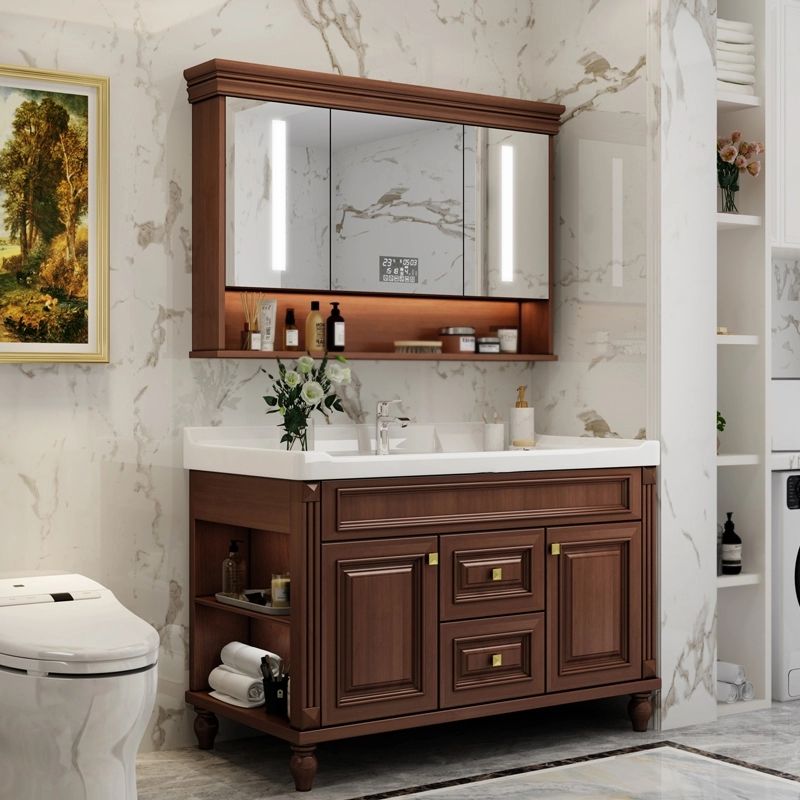 Bathroom Vanity Set Mirror Storage Shelf Ceramic Sink 2 Doors Sink Vanity with Faucet Clearhalo 'Bathroom Remodel & Bathroom Fixtures' 'Bathroom Vanities' 'bathroom_vanities' 'Home Improvement' 'home_improvement' 'home_improvement_bathroom_vanities' 1200x1200_cecf300f-eaab-4bbe-8164-9d58a9d799fe