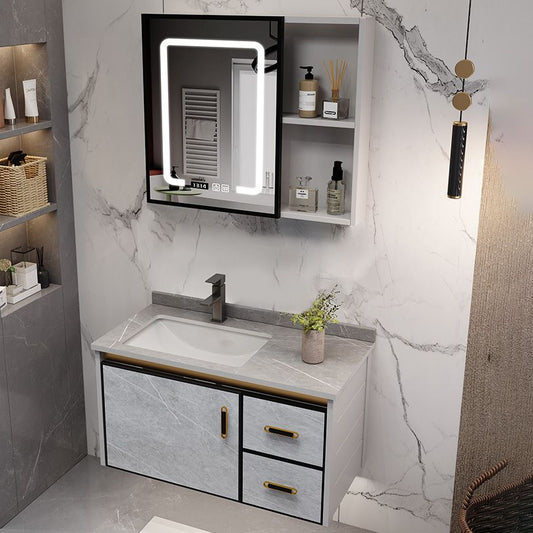 Metal Glam Sink Vanity Wall Mount Bathroom Vanity Set with Mirror Clearhalo 'Bathroom Remodel & Bathroom Fixtures' 'Bathroom Vanities' 'bathroom_vanities' 'Home Improvement' 'home_improvement' 'home_improvement_bathroom_vanities' 1200x1200_cf4a9183-d7d2-46bf-a455-03151947b763