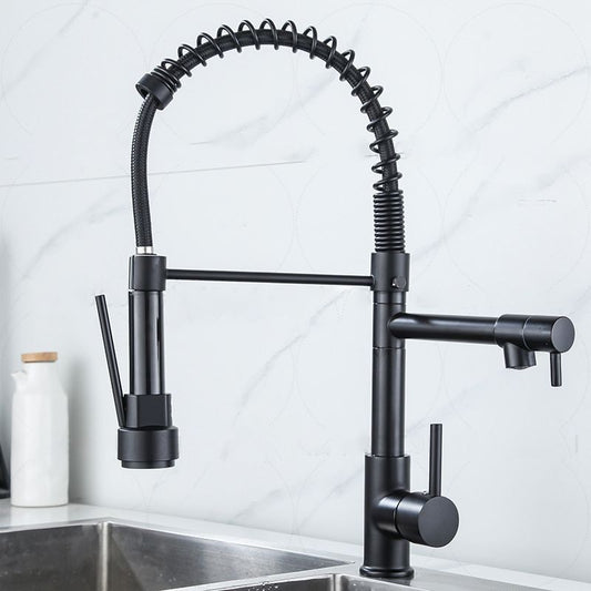 Modern Farmhouse Faucet Spout Double Levers Kitchen Faucet High Arch Filler with Sprayer Clearhalo 'Home Improvement' 'home_improvement' 'home_improvement_kitchen_faucets' 'Kitchen Faucets' 'Kitchen Remodel & Kitchen Fixtures' 'Kitchen Sinks & Faucet Components' 'kitchen_faucets' 1200x1200_cf807f22-8275-4227-b517-fac838ba1500