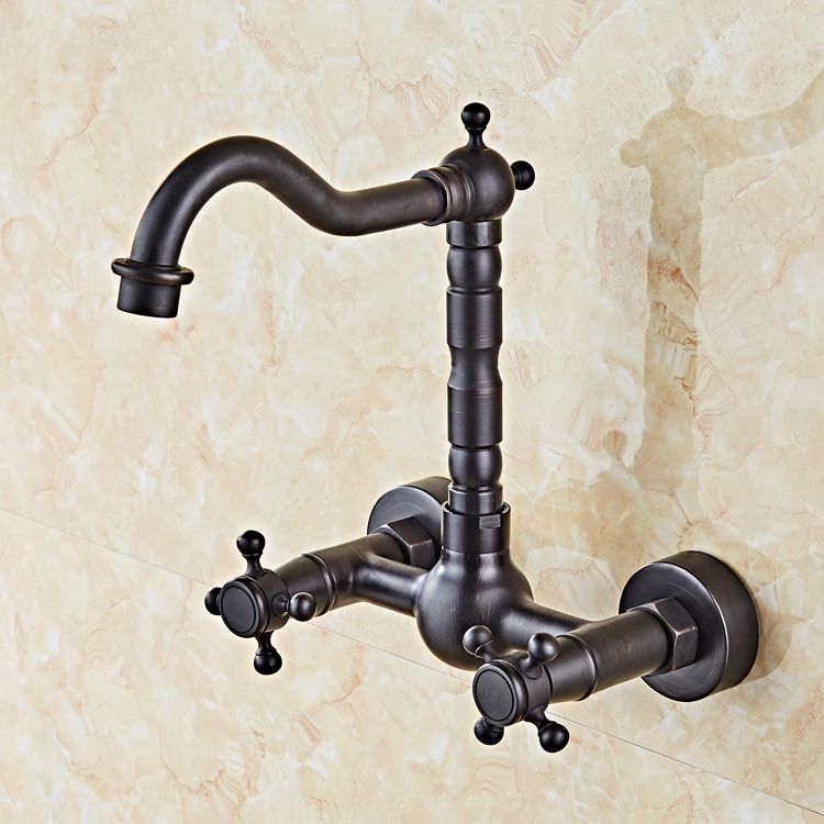 Industrial Wall Mounted Bathroom Faucet Cross Handles Lavatory Faucet Clearhalo 'bathroom_sink_faucets' 'Conjuntos de Torneiras de Lavatório e Banheiro' 'home_improvement' 'home_improvement_bathroom_sink_faucets' 'Mobiliário Doméstico' 'Página inicial' 'Renovação e equipamento de casa de banho' 'Torneira para lavatório de banheiro' 1200x1200_cf8d1fec-c84f-4050-a90e-10c69fce0114