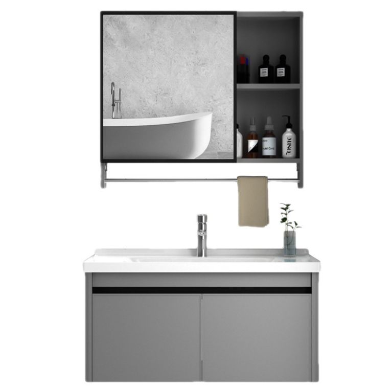 Single Sink Bathroom Vanity Modern Metal Frame Gray Rectangular Vanity Set Clearhalo 'Bathroom Remodel & Bathroom Fixtures' 'Bathroom Vanities' 'bathroom_vanities' 'Home Improvement' 'home_improvement' 'home_improvement_bathroom_vanities' 1200x1200_cf910bc6-f601-4730-924a-3a24bfd7f47b