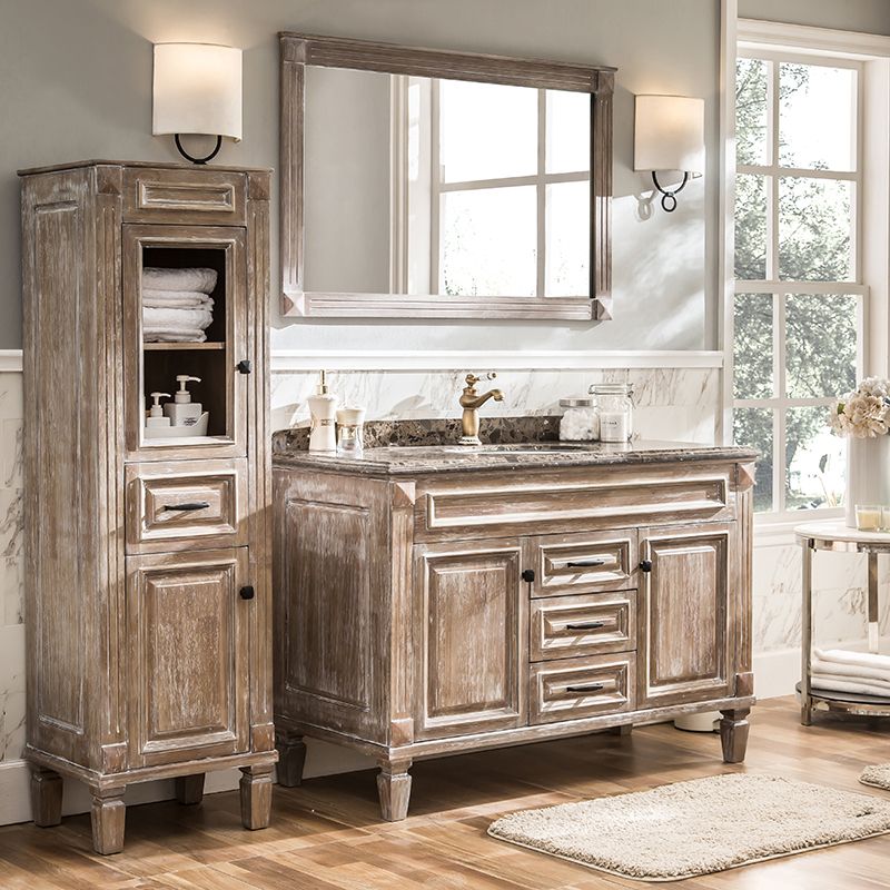 Wood Traditional Sink Vanity Freestanding Bathroom Sink Vanity with Mirror Clearhalo 'Bathroom Remodel & Bathroom Fixtures' 'Bathroom Vanities' 'bathroom_vanities' 'Home Improvement' 'home_improvement' 'home_improvement_bathroom_vanities' 1200x1200_cfe8b1d1-d36f-4538-a25e-759f0f5e7c43