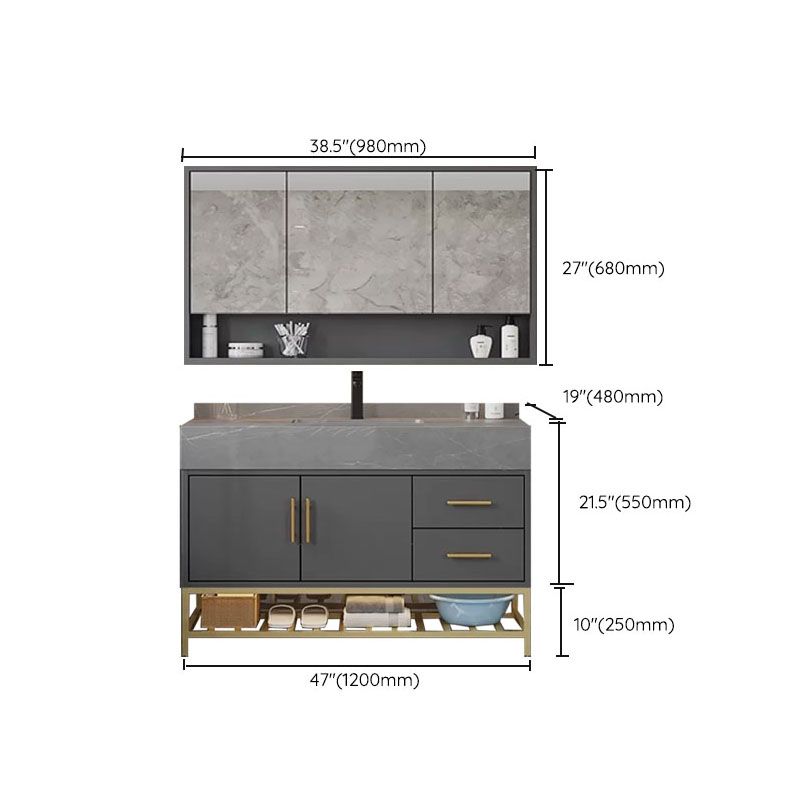 Grey Modern Wood Single-Sink Rectangular Open Console with Sink Set Clearhalo 'Bathroom Remodel & Bathroom Fixtures' 'Bathroom Vanities' 'bathroom_vanities' 'Home Improvement' 'home_improvement' 'home_improvement_bathroom_vanities' 1200x1200_d04adec4-c531-4a4e-a7ad-ab67f168e7d9