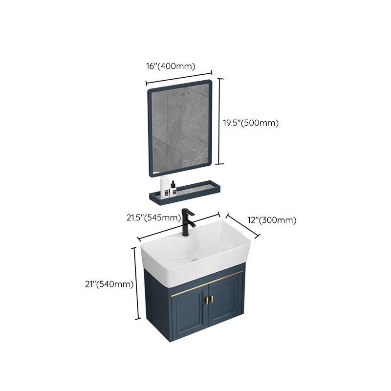 Rectangular Vanity Single Sink Faucet Wall-Mounted Blue Mirror Metal Frame Bath Vanity Clearhalo 'Bathroom Remodel & Bathroom Fixtures' 'Bathroom Vanities' 'bathroom_vanities' 'Home Improvement' 'home_improvement' 'home_improvement_bathroom_vanities' 1200x1200_d0563948-5fbd-4d04-89a0-03318d253291