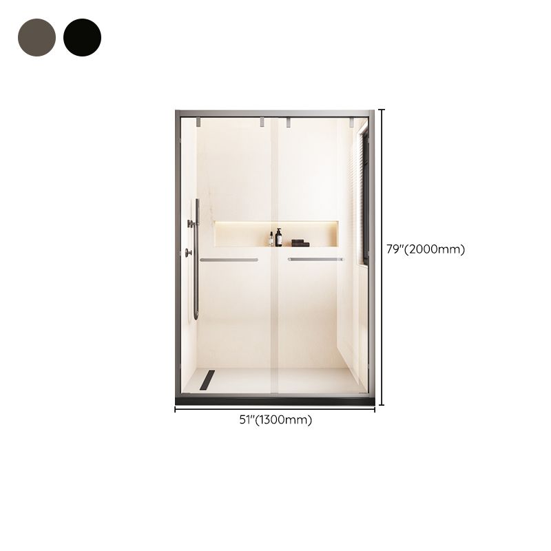 Narrow Edge Semi Frameless Shower Door Tempered Glass Double Sliding Shower Door Clearhalo 'Bathroom Remodel & Bathroom Fixtures' 'Home Improvement' 'home_improvement' 'home_improvement_shower_tub_doors' 'Shower and Tub Doors' 'shower_tub_doors' 'Showers & Bathtubs' 1200x1200_d0c26f7f-396e-4a8d-9b46-0b1e91e30572