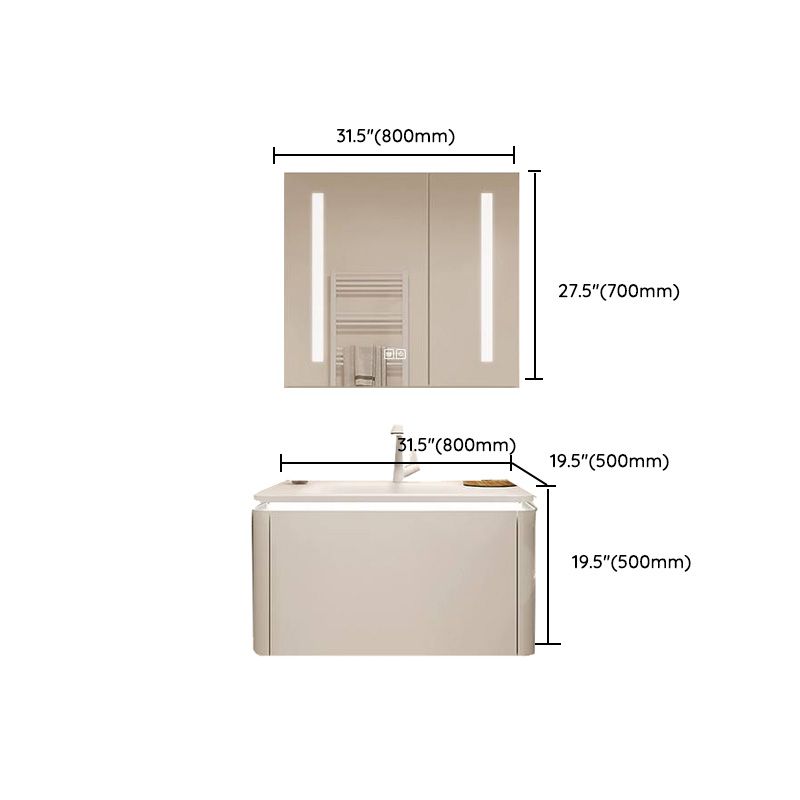 White Bathroom Vanity Stain Resistant Wood Frame Mirror Wall Mount with Faucet Clearhalo 'Bathroom Remodel & Bathroom Fixtures' 'Bathroom Vanities' 'bathroom_vanities' 'Home Improvement' 'home_improvement' 'home_improvement_bathroom_vanities' 1200x1200_d17b15bd-5a7b-4fef-842b-e68d7a17c357