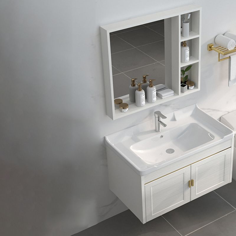 Single Sink Vanity Set Mirror Wall Mount Metal Frame Rectangle Bath Vanity with 2 Doors Clearhalo 'Bathroom Remodel & Bathroom Fixtures' 'Bathroom Vanities' 'bathroom_vanities' 'Home Improvement' 'home_improvement' 'home_improvement_bathroom_vanities' 1200x1200_d1bf1943-b3cf-4b16-9559-88d105c544bd