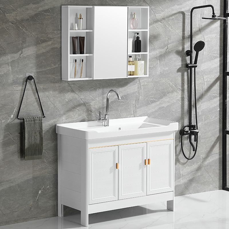 Freestanding Bath Vanity White Mirror Rectangular Single Sink Vanity with Doors Clearhalo 'Bathroom Remodel & Bathroom Fixtures' 'Bathroom Vanities' 'bathroom_vanities' 'Home Improvement' 'home_improvement' 'home_improvement_bathroom_vanities' 1200x1200_d2170d3b-5b03-431f-8180-4b50c6d2e909