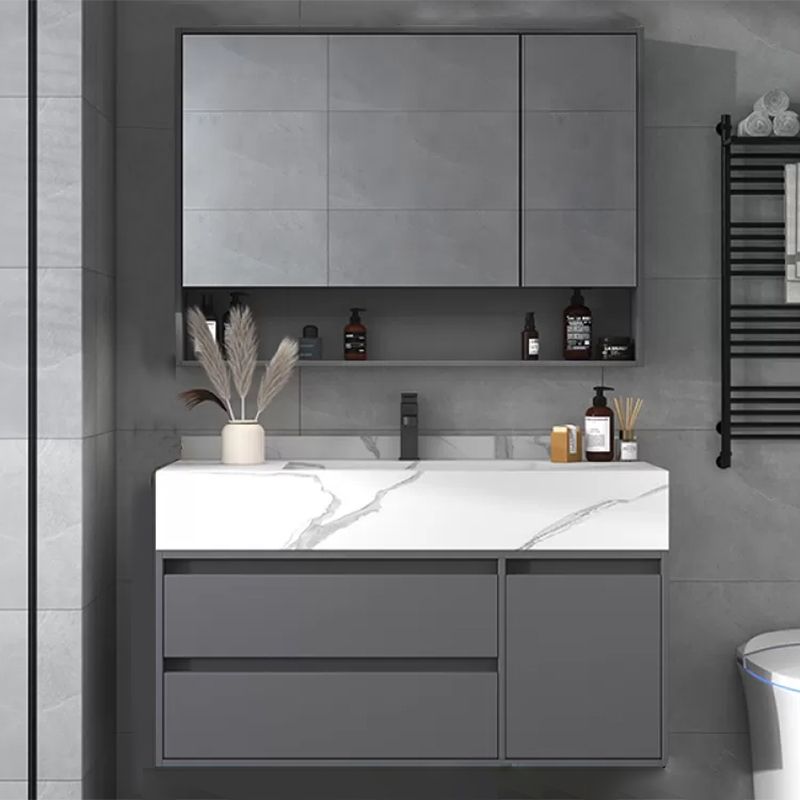 Modern Bathroom Vanity Set Mirror Included Rectangular Sink Drawer Sink Vanity Clearhalo 'Bathroom Remodel & Bathroom Fixtures' 'Bathroom Vanities' 'bathroom_vanities' 'Home Improvement' 'home_improvement' 'home_improvement_bathroom_vanities' 1200x1200_d23eba30-34e6-481f-ab95-edee30e01413