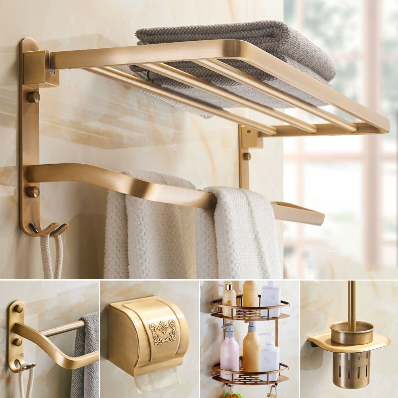 Vintage Bronze Bathroom Accessory Set Brushed Brass Towel Bar/Paper Holder/Bath Shelf Clearhalo 'Bathroom Hardware Sets' 'Bathroom Hardware' 'Bathroom Remodel & Bathroom Fixtures' 'bathroom_hardware_sets' 'Home Improvement' 'home_improvement' 'home_improvement_bathroom_hardware_sets' 1200x1200_d245c173-da7e-4545-bce5-44abc40edbca