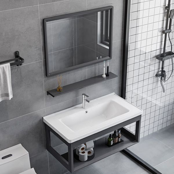 Bathroom Sink Vanity Rectangular Sink Storage Shelf Sink Vanity Clearhalo 'Bathroom Remodel & Bathroom Fixtures' 'Bathroom Vanities' 'bathroom_vanities' 'Home Improvement' 'home_improvement' 'home_improvement_bathroom_vanities' 1200x1200_d26c7954-4e7a-475b-a4df-f4d66b8e4ad6