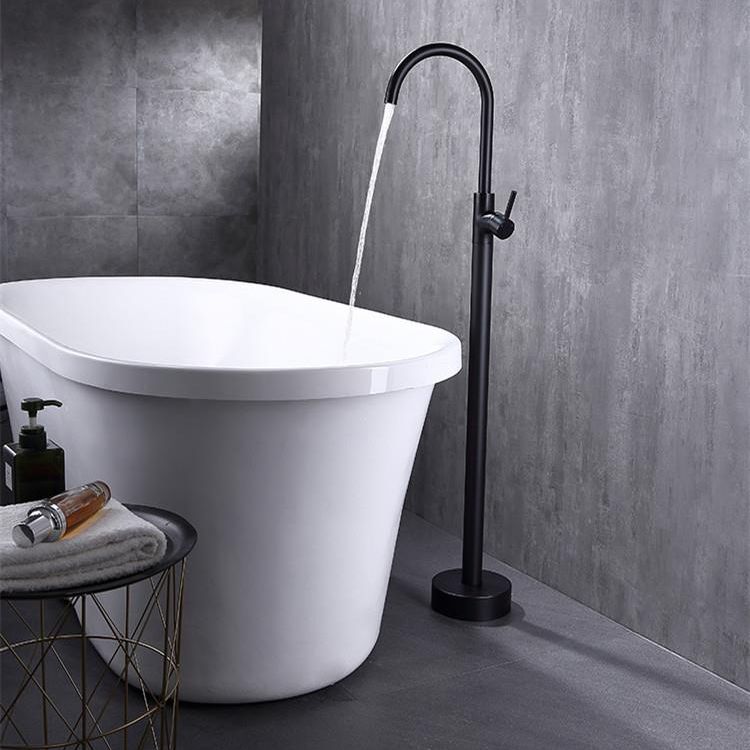 Modern Floor Mounted High Arc Freestanding Tub Filler Metal Freestanding Tub Filler Trim Clearhalo 'Bathroom Remodel & Bathroom Fixtures' 'Bathtub Faucets' 'bathtub_faucets' 'Home Improvement' 'home_improvement' 'home_improvement_bathtub_faucets' 1200x1200_d27593f1-85cc-4d36-9e69-8df3b3e80cd5