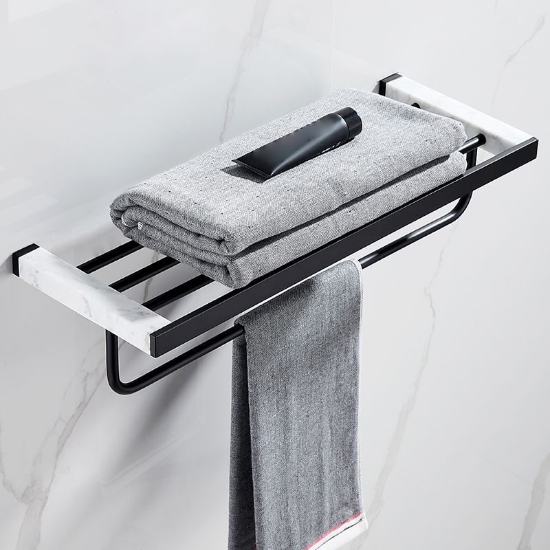 Matte Black Bathroom Accessory Set in Metal & Marble with Bath Shelf/Towel Bar Clearhalo 'Bathroom Hardware Sets' 'Bathroom Hardware' 'Bathroom Remodel & Bathroom Fixtures' 'bathroom_hardware_sets' 'Home Improvement' 'home_improvement' 'home_improvement_bathroom_hardware_sets' 1200x1200_d284e518-760e-414c-9d78-6fc2644a3d50